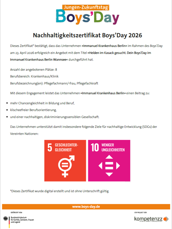 Nachhaltigkeitszertifikat Boys´Day 2026 - Werkstück Berlin